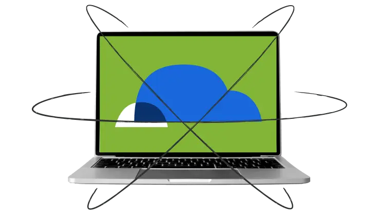 Laptop with cloud illo on screen.