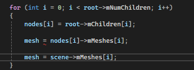r/Assimp - Why cant i assign to an aiMesh pointer the mesh array of a child node but i can assign the scene's mesh array ?