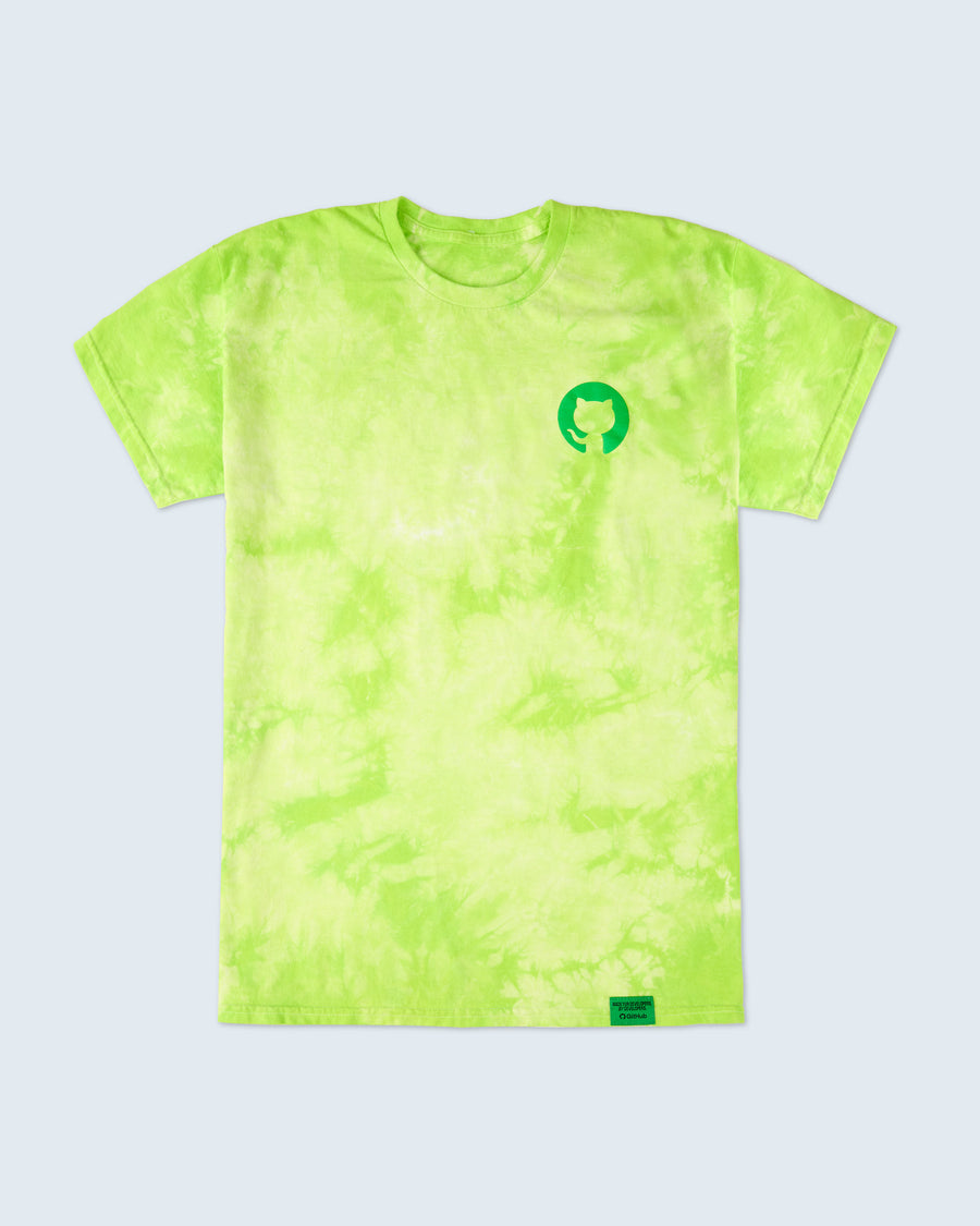 Photo of the front side of the Invertocat tie dye tee